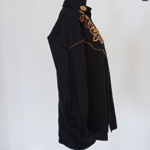 Western jeweled black denim button down - Picture 6 of 6
